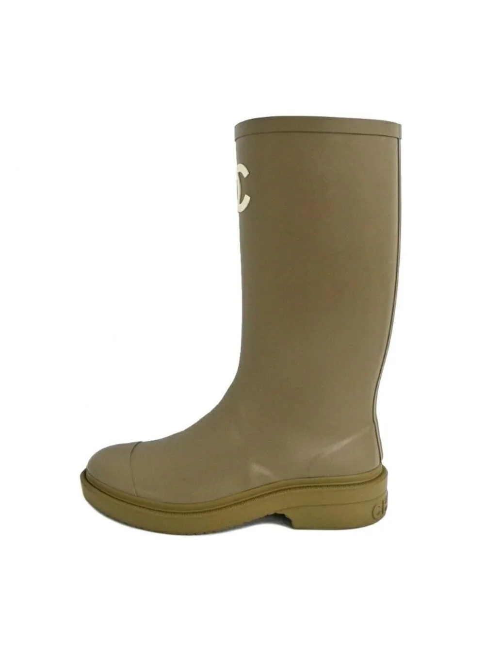 Chanel Lava Rain Boots Long 37 Dark Beige Khaki Shoes
